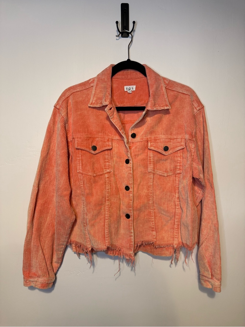 POL Corduroy Button Down Jacket Pockets Neon Orange Sz M - Picture 3 of 8
